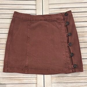 Button-Accent Brown Skirt